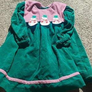 Girls green Christmas snowman dress. Size 4T